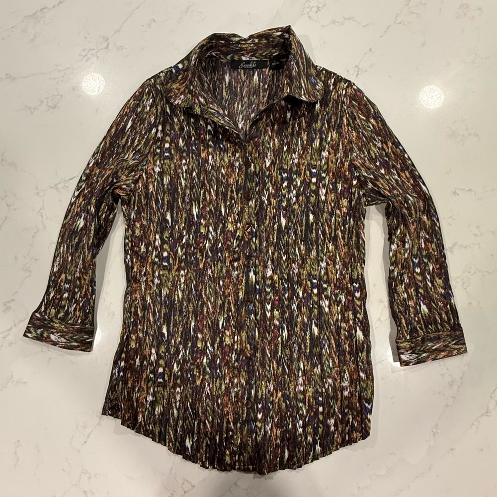 Essentials by Milano 3/4 Sleeve Button Down Shirt - Size Small